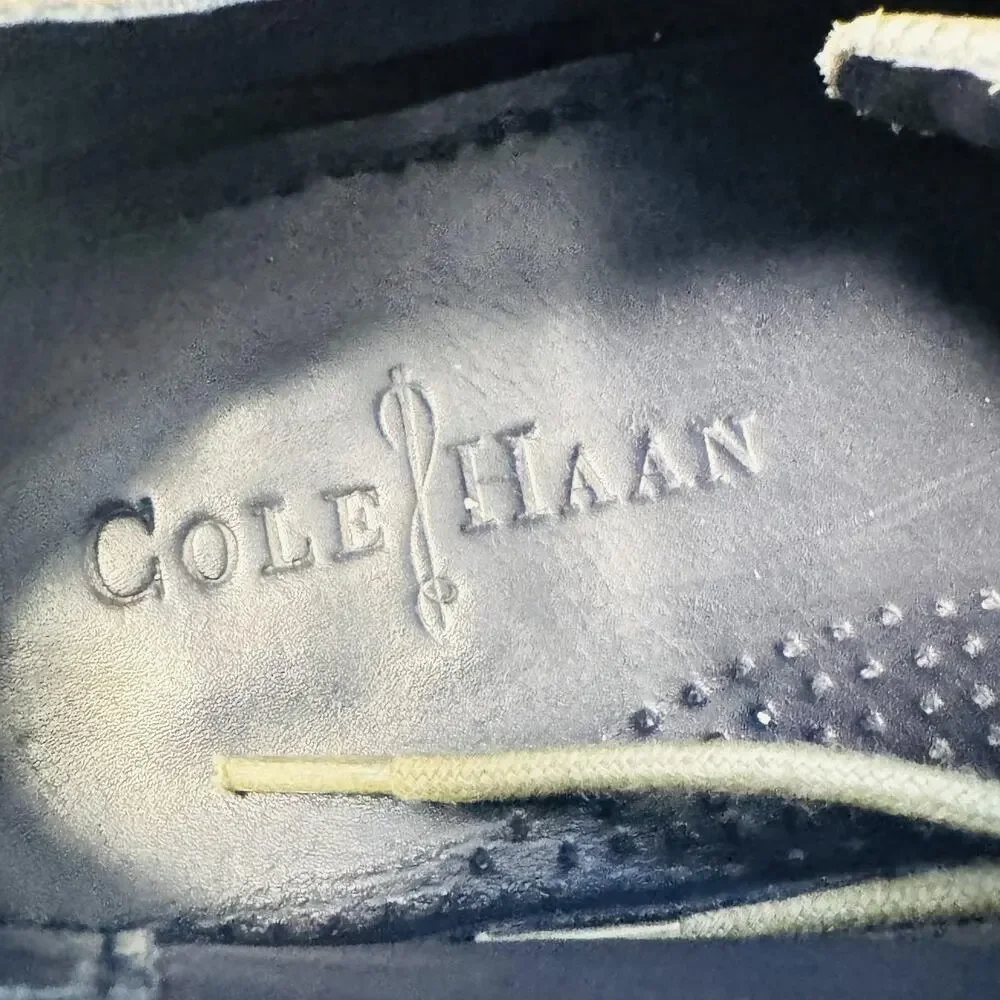 Cole Haan Shoes Mens 9 Beige Green Suede Wingtip Oxford Dress Brogue Rubber Sole